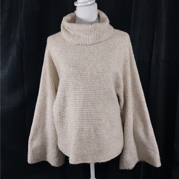 WORTHINGTON! OATMEAL & CREAM HORIZONTAL KNIT BELL SLEEVE SWEATER! SZ L - Picture 3 of 10
